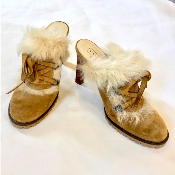 COACH Tan Suede Shearling Mules - Picture 2 of 8